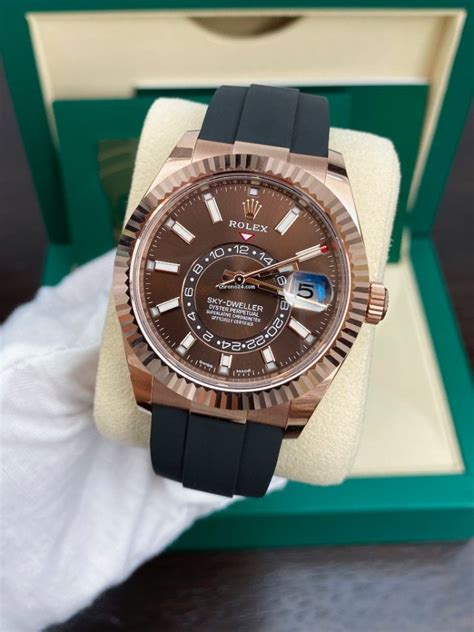 rolex sky dweller rose gold chocolate dial oysterflex|More.